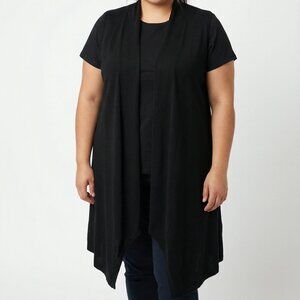 Hemish Women's Black Sleeveless Asymmetrical Hem Open USA Cardigan Plus Size 3X